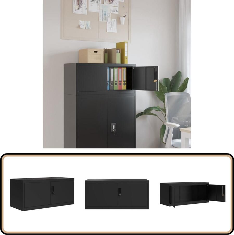VidaXL Archiefkast Staal 90x40x40 cm Zwart Archiefkast Metalen Kast Zwarte Kast Opslagkast Kantoororganisatie