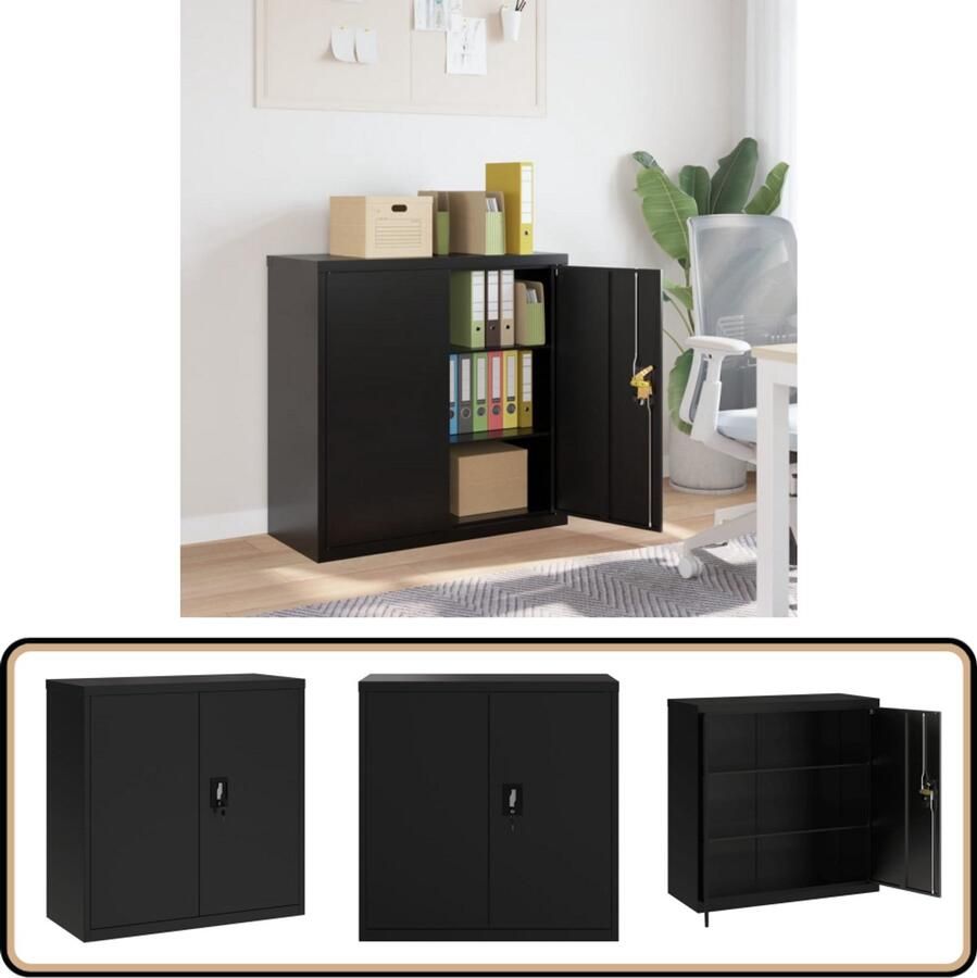 VidaXL Archiefkast Staal 90x40x90 cm Zwart Archiefkast Opbergkast Kantoormeubilair Metalen Kast Zwarte Kast