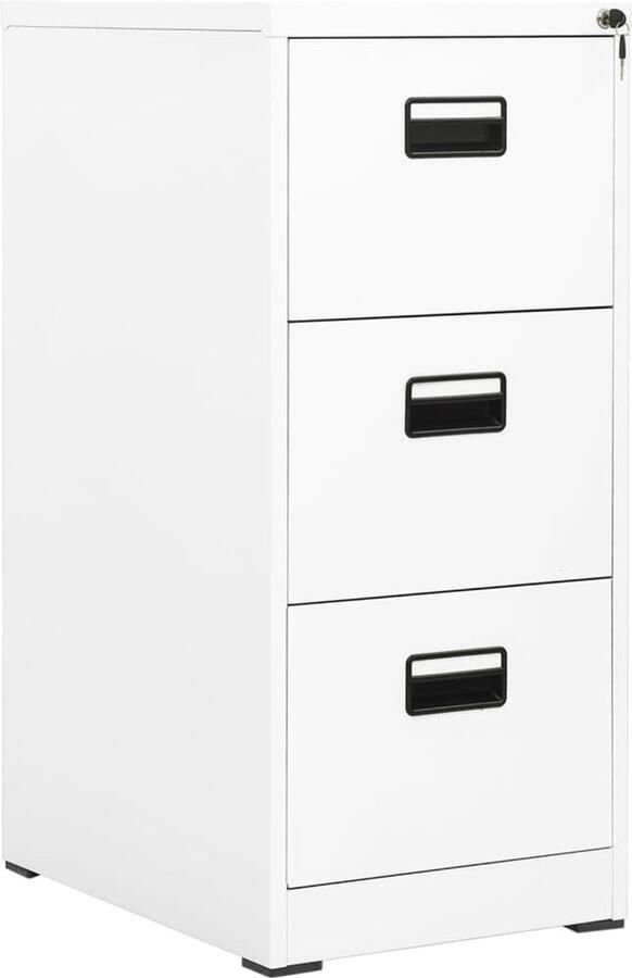 VidaXL Archiefkast Staal Wit 3 Lades Met Slot Archiefkast Metalen Kast Bureau Accessoires Opslagoplossing Documenten Bewaren