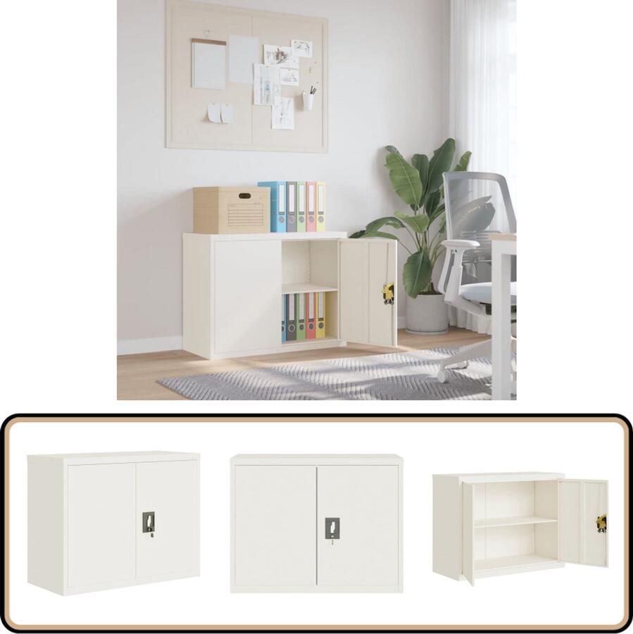 VidaXL Archiefkast Staal Wit 90x40x70 cm Archiefkast Opbergkast Kantoormeubilair Metalen Kast Witte Kast