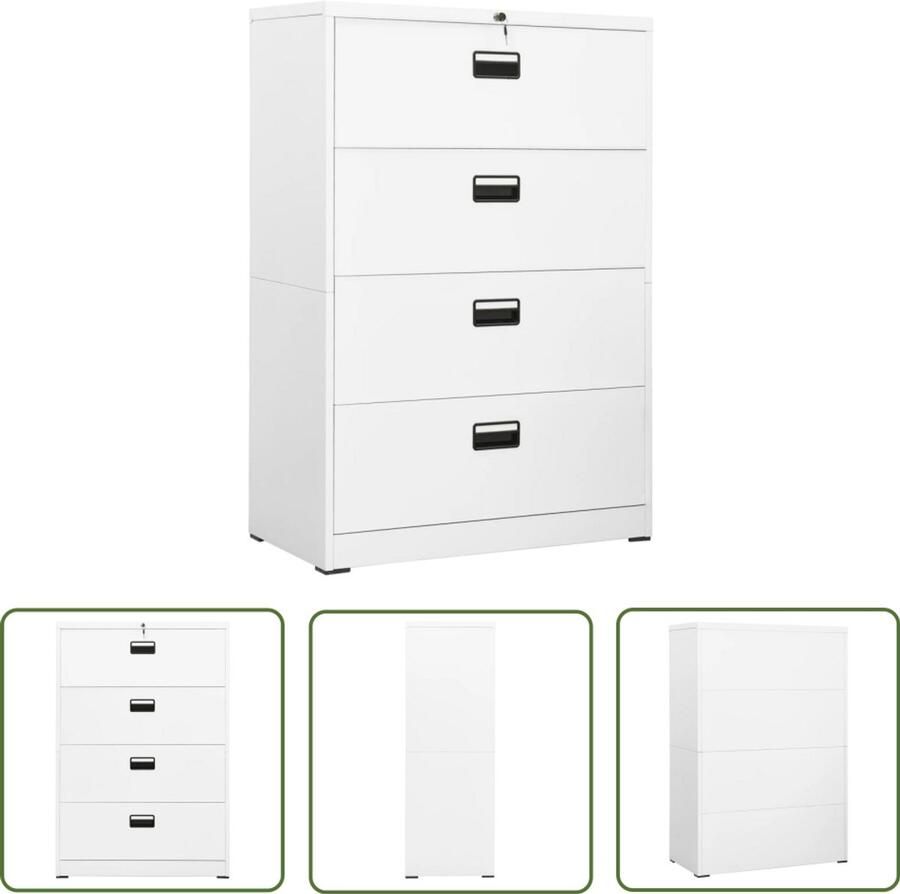 VidaXL Archiefkast Wit Staal 90x46x134 cm Archiefkaartje Documentenstoring Metalen Kasten Bureauspullen Kantooraccessoires Archivatie