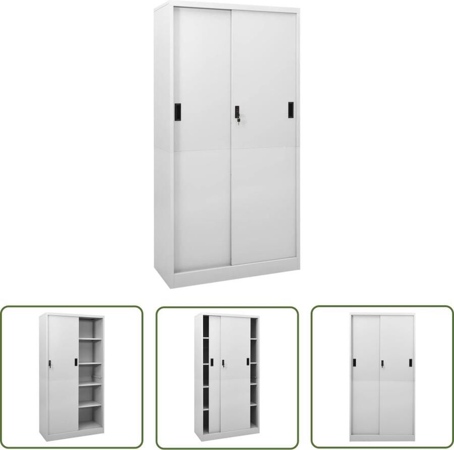 The Living Store Kantoorkast met schuifdeuren 90x40x180 cm staal lichtgrijs Kantoor Kast Archivak Schrijftafel Accessoires Opslagruimte Metalen Kast - Foto 2