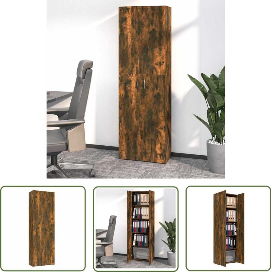 The Living Store Kantoorkast 60x32x190 cm bewerkt hout gerookt eikenkleurig KantoorKast Archiviekast Houten Kast Bruine Kast Boekenkast - Foto 2