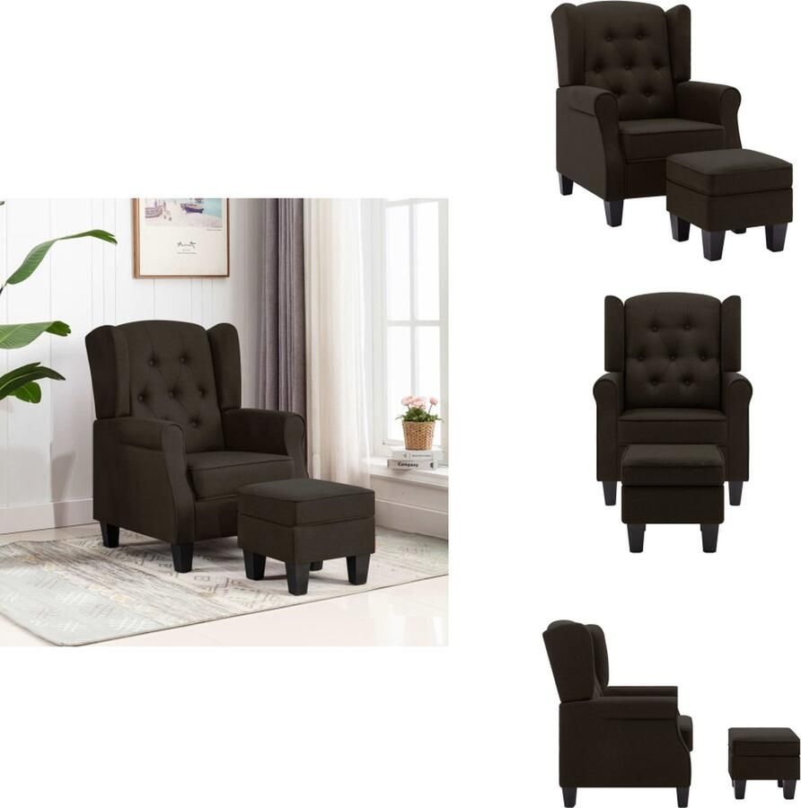 VidaXL Armstoel Armstoelen Armstoel Met Voetenbank Armstoelen Met Voetenbanken Fauteuil met voetenbankje stof donkerbruin