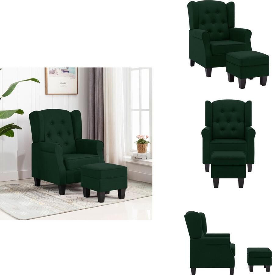 VidaXL Armstoel Armstoelen Armstoel Met Voetenbank Armstoelen Met Voetenbanken Fauteuil met voetenbankje stof donkergroen