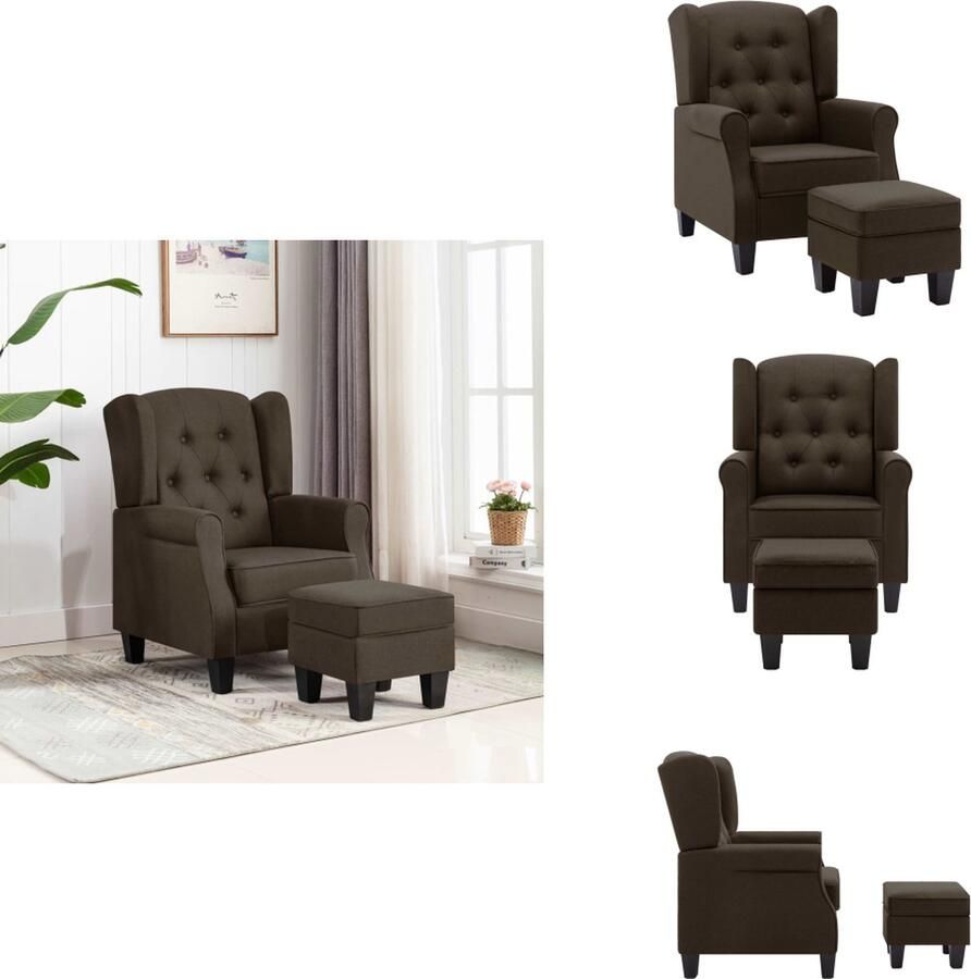 VidaXL Armstoel Armstoelen Armstoel Met Voetenbank Armstoelen Met Voetenbanken Fauteuil met voetenbankje stof bruin