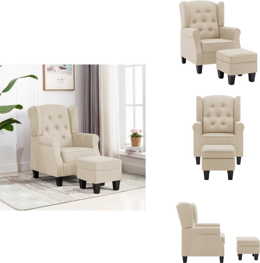 VidaXL Armstoel Armstoelen Armstoel Met Voetenbank Armstoelen Met Voetenbanken Fauteuil met voetenbankje stof crèmekleurig