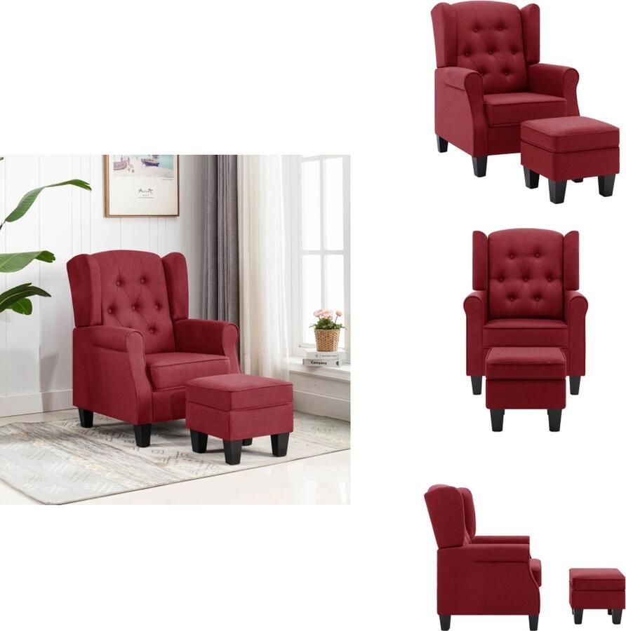 VidaXL Armstoel Armstoelen Armstoel Met Voetenbank Armstoelen Met Voetenbanken Fauteuil met voetenbankje stof wijnrood
