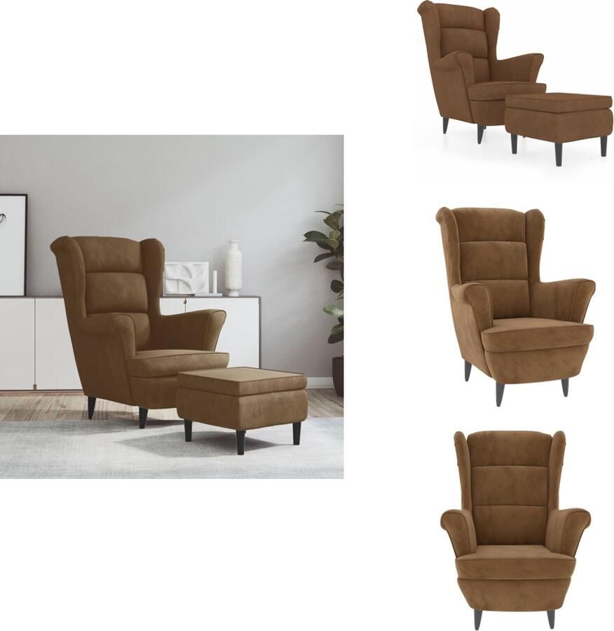 VidaXL Armstoel Armstoelen Fauteuil Ruststoel Fauteuil met voetenbank fluweel bruin