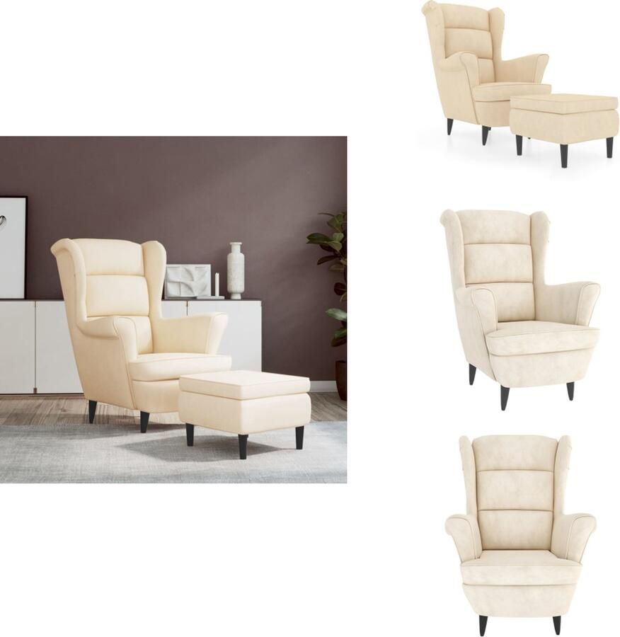 VidaXL Armstoel Armstoelen Fauteuil Ruststoel Fauteuil met voetenbank fluweel crèmekleurig