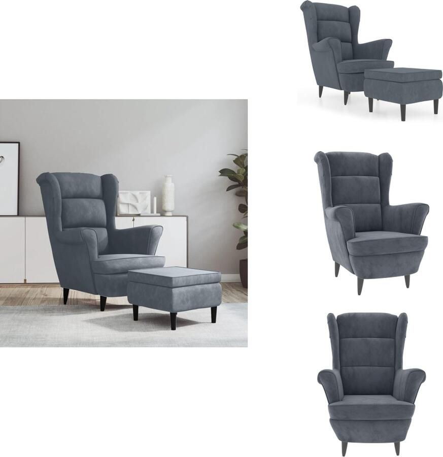VidaXL Armstoel Armstoelen Fauteuil Ruststoel Fauteuil met voetenbank fluweel donkergrijs