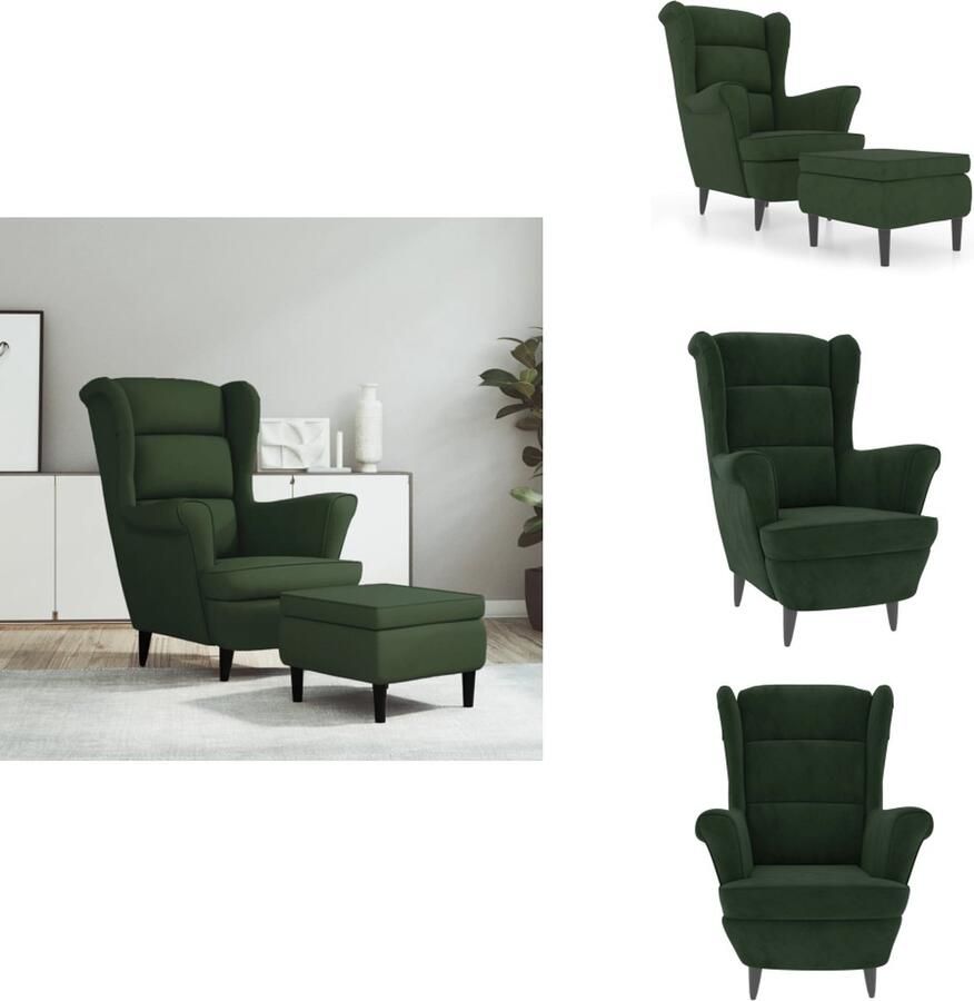 VidaXL Armstoel Armstoelen Fauteuil Ruststoel Fauteuil met voetenbank fluweel donkergroen