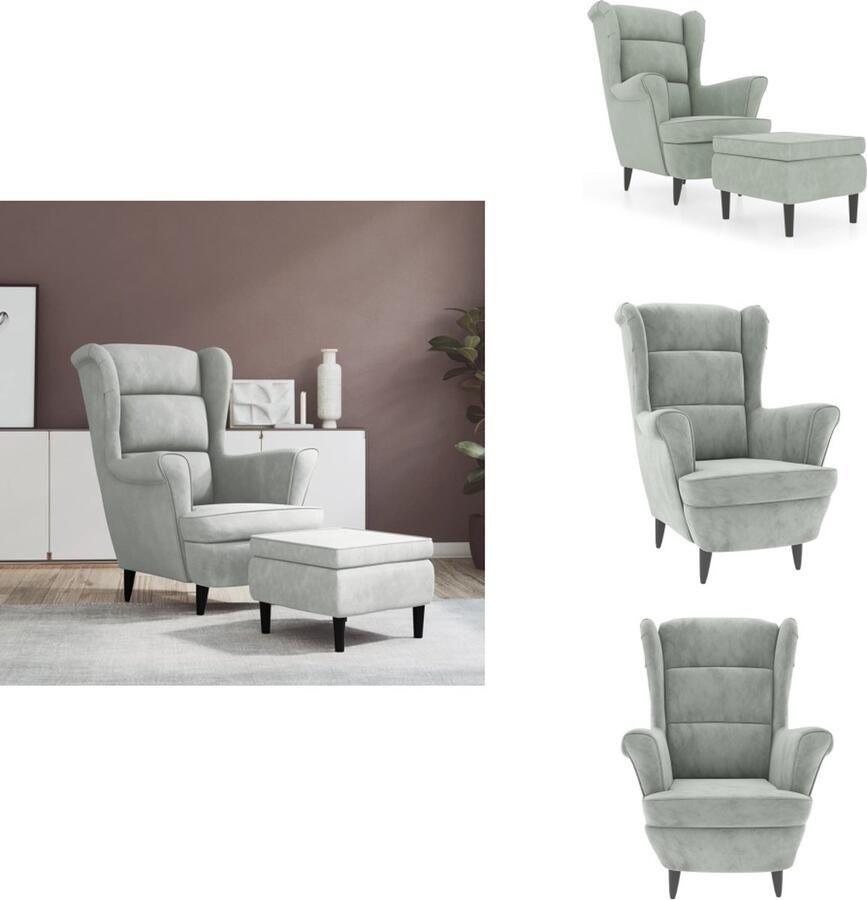 VidaXL Armstoel Armstoelen Fauteuil Ruststoel Fauteuil met voetenbank fluweel lichtgrijs
