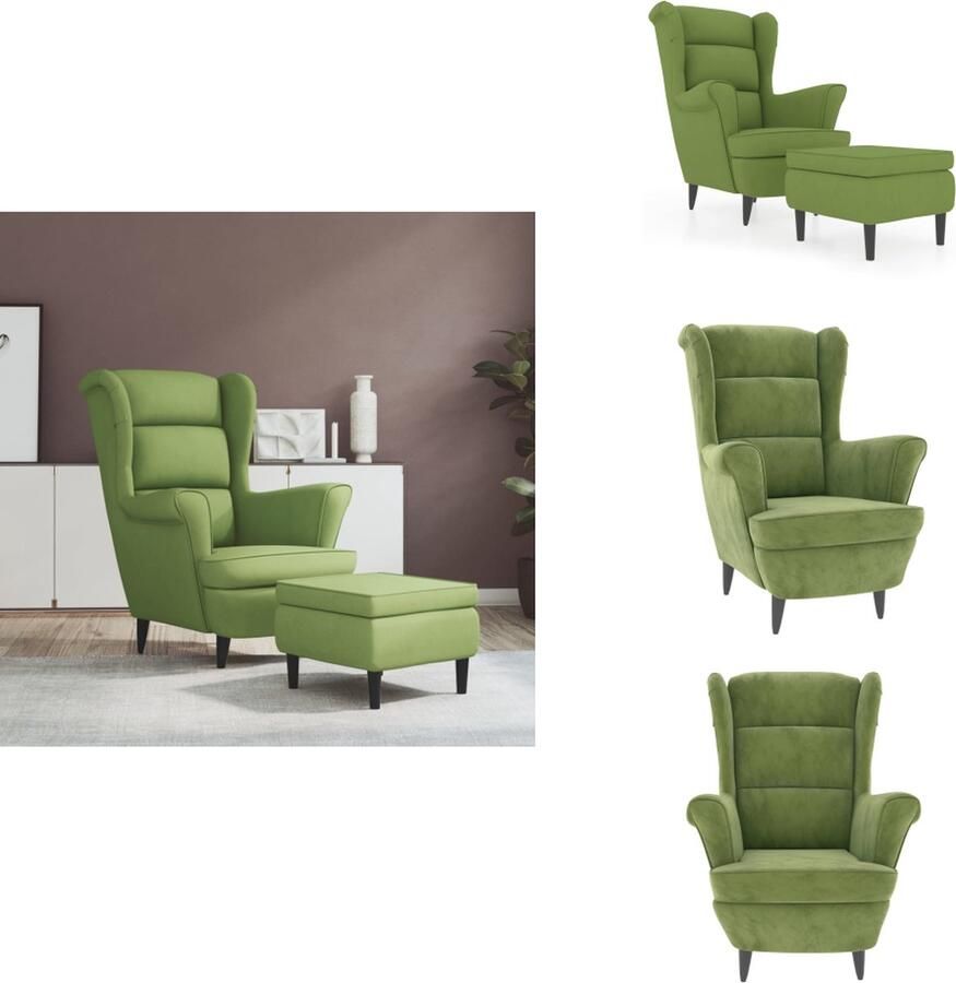 VidaXL Relaxstoel Armstoel en Voetenbank Lichtgroen 81x90x96.5 cm Fluwelen materiaal Fauteuil