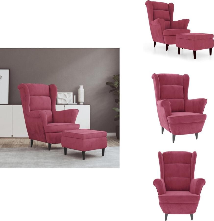 VidaXL Armstoel Armstoelen Fauteuil Ruststoel Fauteuil met voetenbank fluweel wijnrood
