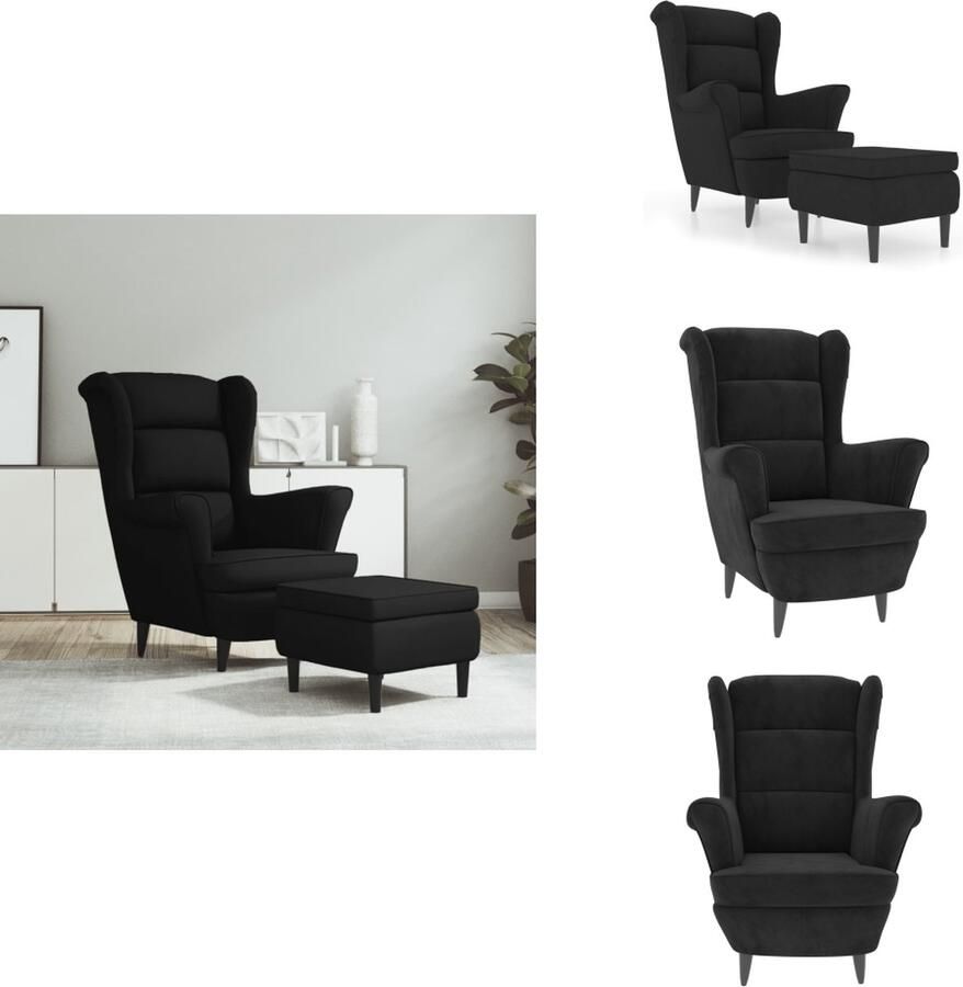 VidaXL Armstoel Armstoelen Fauteuil Ruststoel Fauteuil met voetenbank fluweel zwart