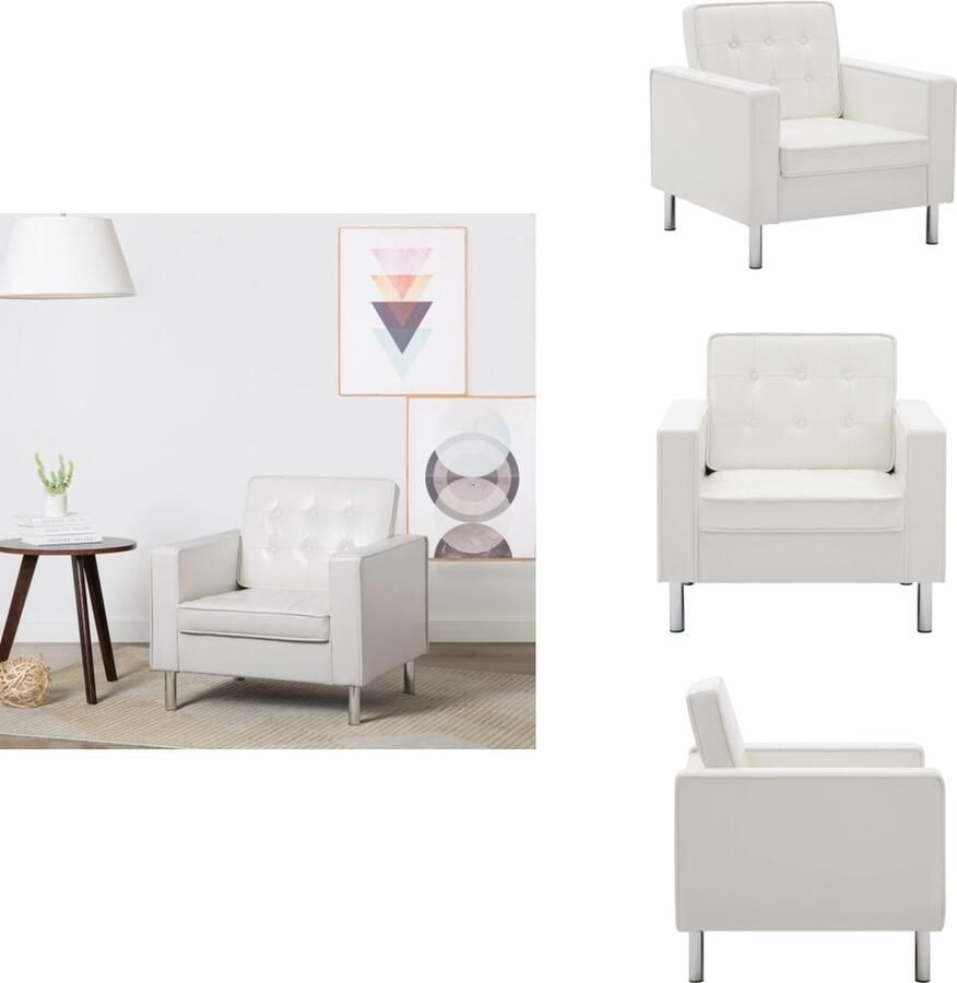 VidaXL Armstoel Armstoelen Stoel Stoelen Fauteuil kunstleer wit - Foto 2