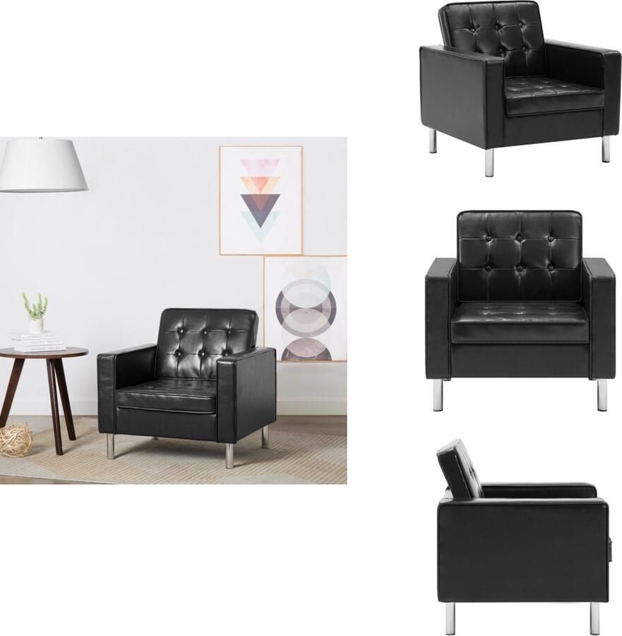 VidaXL Fauteuil Elegante Woonkamer Kantoor Slaapkamer 75x70x75 cm Zwart Kunstleer Fauteuil