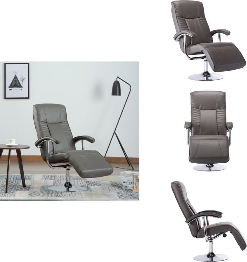 VidaXL Televisiefauteuil Kunstleren Grijs 68 x 137 x 104 cm Verchroomd metalen frame Fauteuil