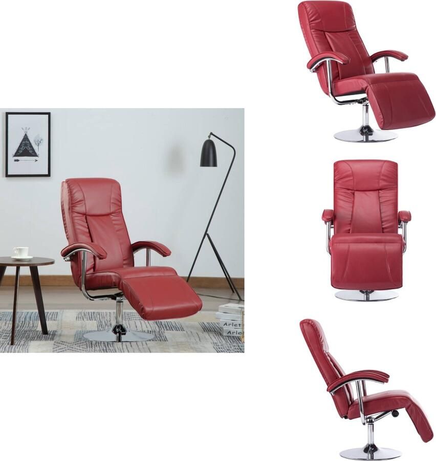 VidaXL Televisiefauteuil Kunstleren Wijnrood 68 x 137 x 104 cm Verchroomd frame Fauteuil