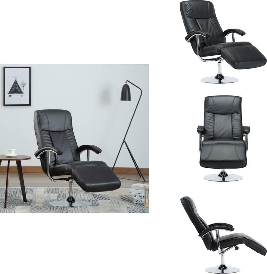 VidaXL Televisiefauteuil Kunstleer Zwart 68 x 137 x 104 cm Verchroomd metalen frame Fauteuil