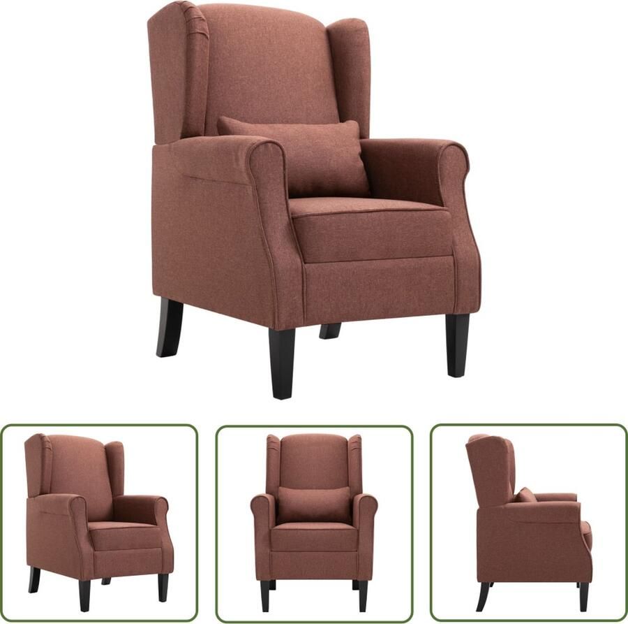 The Living Store Armstoel Fauteuil Bruin 68x73x101 cm Houten frame stoffen bekleding Fauteuil Armstoel Lederlook Vintage Modern - Foto 3