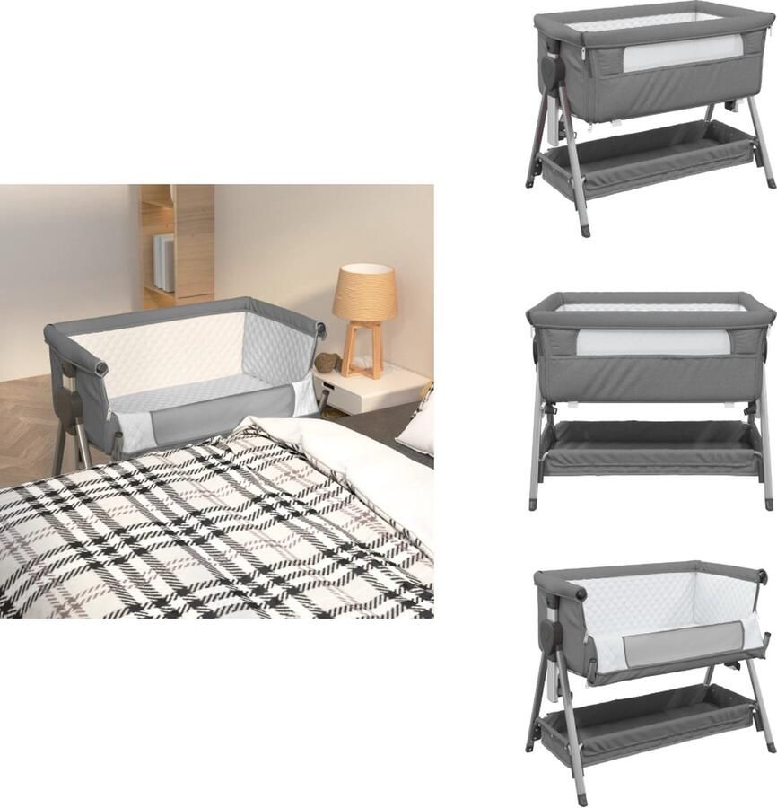 VidaXL Babybedje Met Matras Babybedjes Met Matrassen Babybedje Babyledikantje Babybed met matras linnen donkergrijs