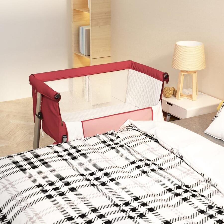 VidaXL Babybox met Matras Rood Linnen Babybedje Babykamer Slaapbank Kinderbed Babyslaapkamer Houten Babybed Stabiele Babybed - Foto 2