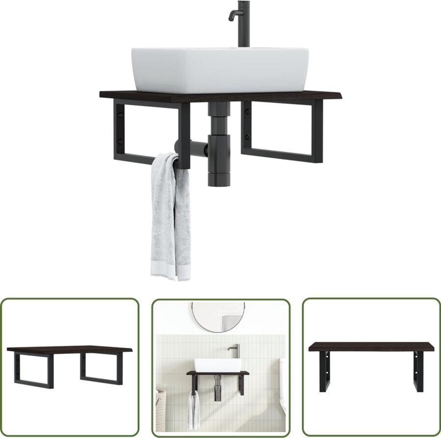 VidaXL Badkamer Accessoires Badkamer Meubilair Badkamer wandschap staal en massief eikenhout Houten Kast Wandkast Bruine Badkamermeubelen