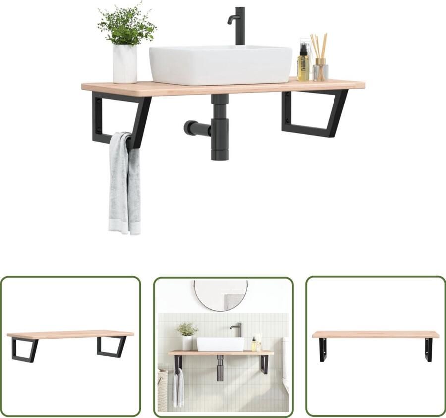 VidaXL Badkamer wandschap staal en massief eikenhout Badkamerwandplank Houten Badkamerkast Badkamermeubel Eikenhouten Kast Wastafelonderdeel