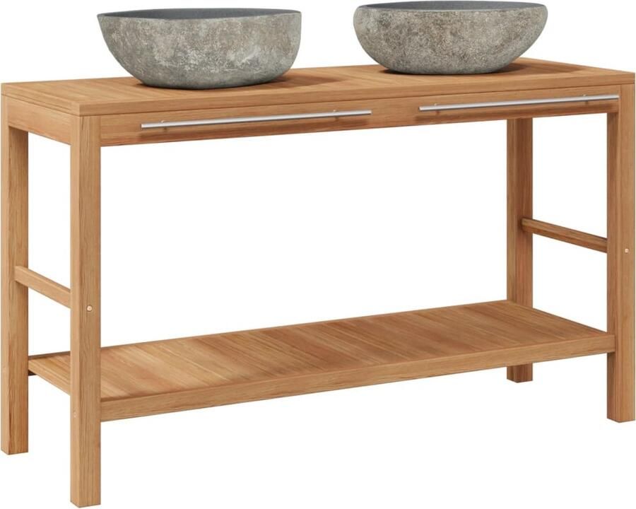 VidaXL Badkamer wastafelkast met rivierstenen wastafels teakhout