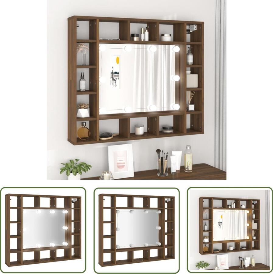 VidaXL Badkameraccessoires Spiegeltje Spiegelkast met LED-verlichting 91x15x76 5 cm bruin eikenkleur Led Spiegel Houten Spiegelkast Opbergkast