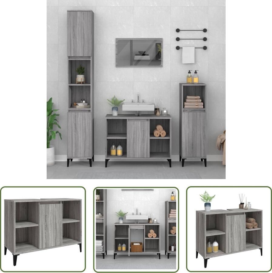 VidaXL Badkamerinrichting Wastafelkast 80x33x60 cm bewerkt hout grijs sonoma eikenkleurig Grijze Wastafelkast Sonome Eiken Houten Wastafelkast