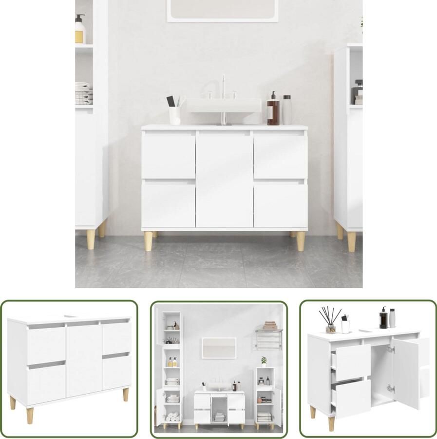 VidaXL Badkamerinrichting Wastafelkast 80x33x60 cm bewerkt hout wit Houten Kast Opbergruimte Modern Design