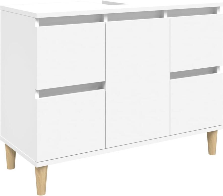 VidaXL Badkamerinrichting Wastafelkast 80x33x60 cm bewerkt hout wit Houten Wastafelkast Wit Meubel Opslagruimte Badkamer