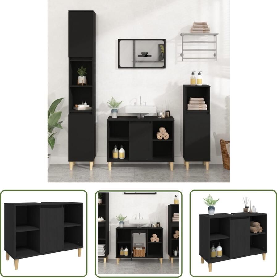 VidaXL Badkamerinrichting Wastafelkast 80x33x60 cm bewerkt hout zwart Houten Kast Zwarte Kast Opbergruimte