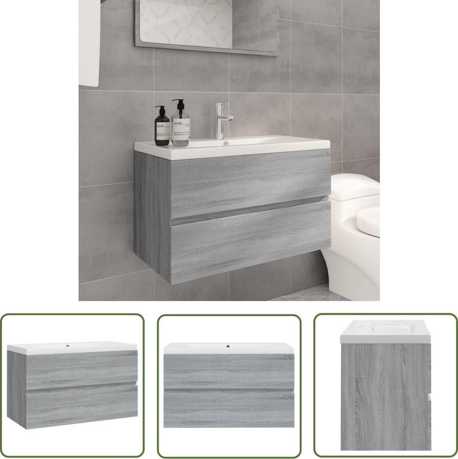 VidaXL Badkamerinrichting Wastafelkast met ingebouwde wasbak bewerkt hout grijs sonoma Grijze Wastafel Houten Wastafel Sonoma Eiken