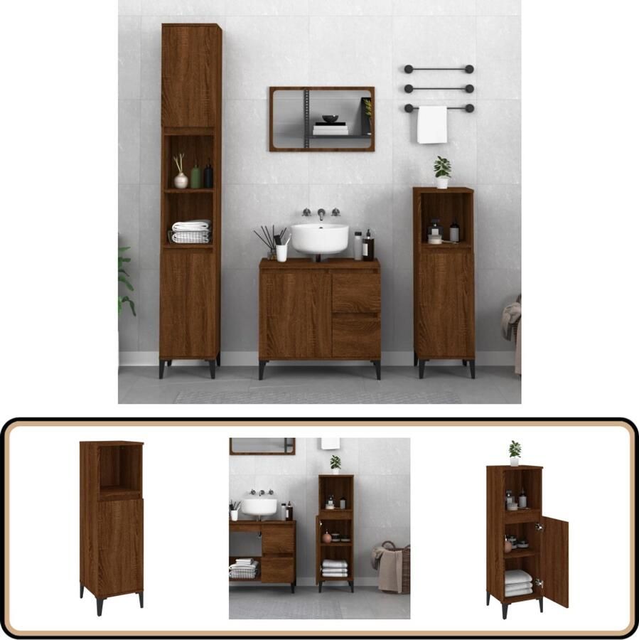 VidaXL Badkamerspiegel Badkamerkast 30x30x100 cm bewerkt hout bruin eikenkleur Opbergkasten Badkamer Houten Badkamerkast Bruine Badkamerkast
