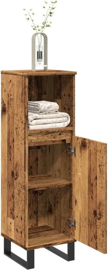 VidaXL Badkamermeubilair Badkamerkast 30x30x100 cm bewerkt hout oud houtkleurig Opbergkast Houten Kast Vintage Kast - Foto 2