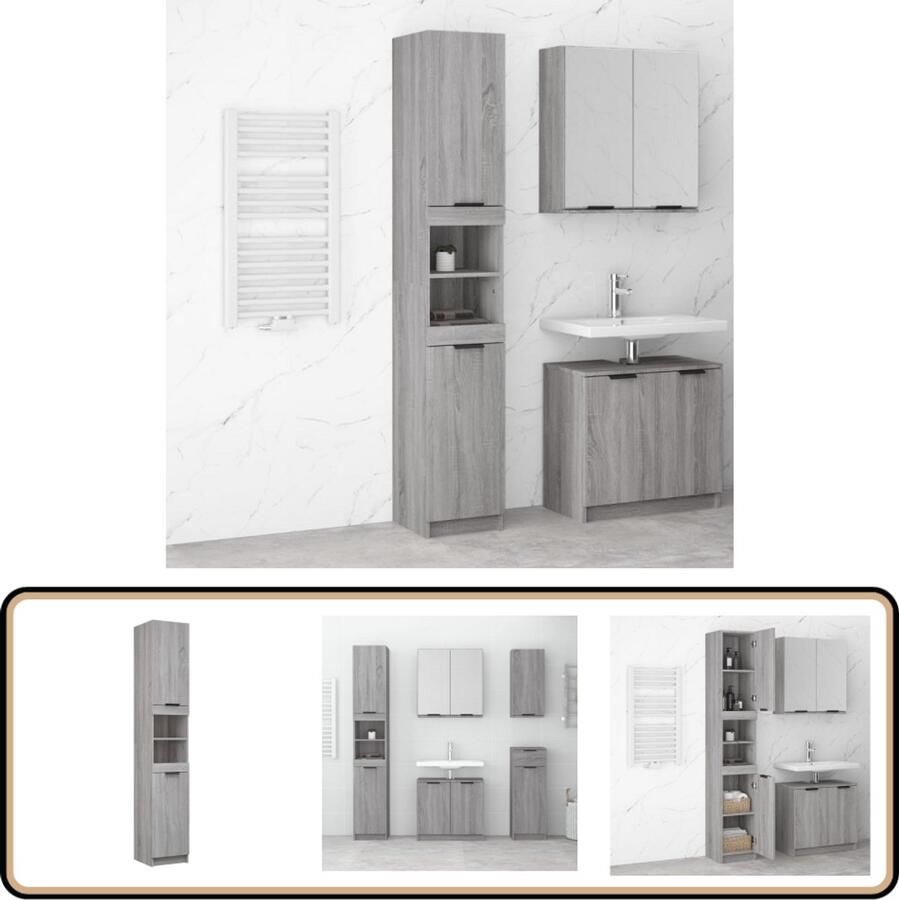 VidaXL Badkamerspiegel Badkamerkast 32x34x188 5 cm bewerkt hout grijs sonoma eiken Badkamermeubilair Grijze Badkamer Sonoma Eiken