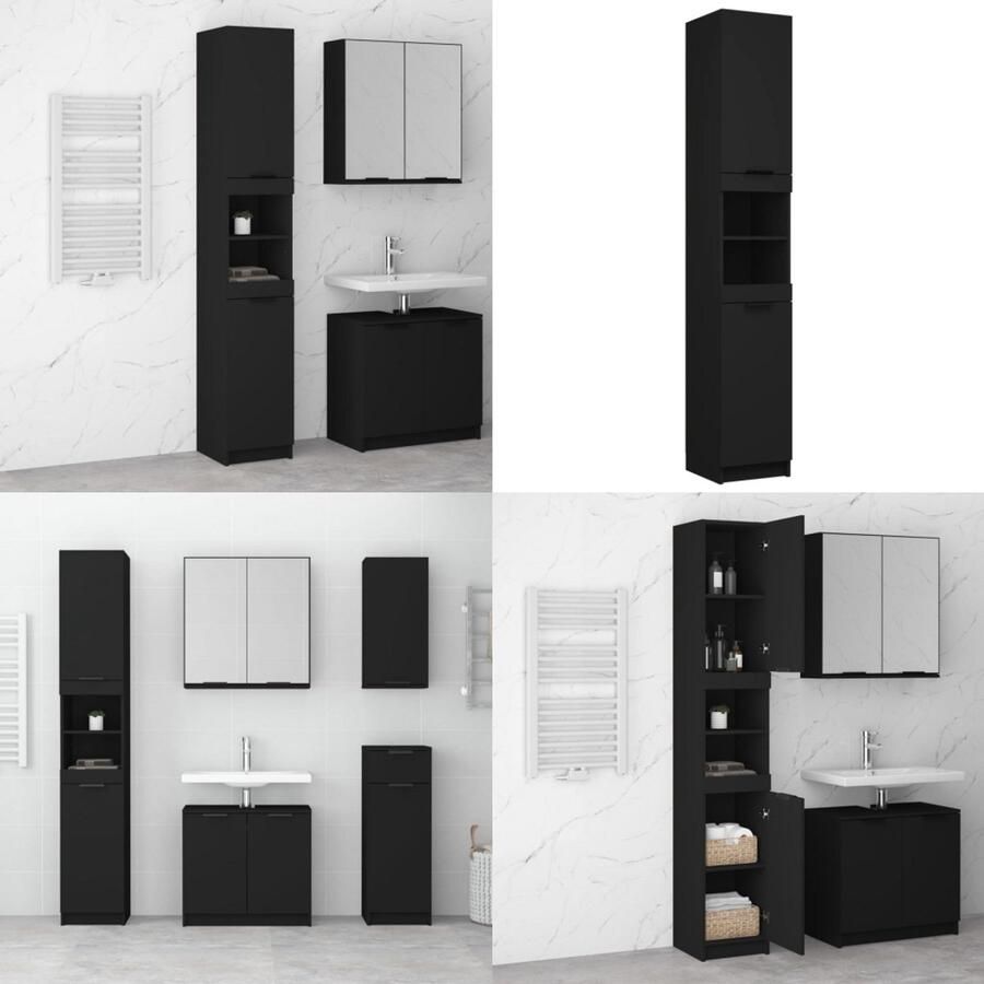 VidaXL Badkamerkast 32x34x188 5 cm bewerkt hout zwart Badkamerkast Badkamerkasten Badkamer Kast Badkamerkastje