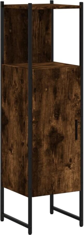 VidaXL Badkamermeubilair Badkamerkast 33x33x120 5 cm bewerkt hout gerookt eikenkleurig Bruine Badkamerkast Houten Badkamerkast Compact Badkamerkast - Foto 2