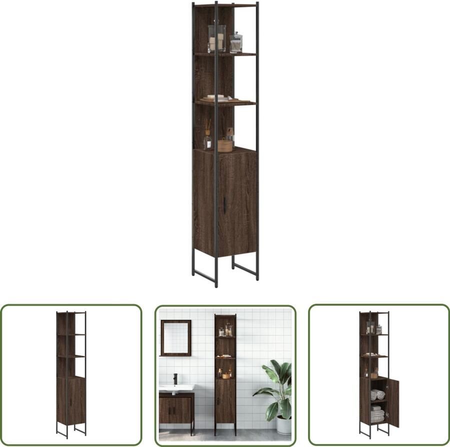 VidaXL Badkamerkast 33x33x185 5 cm bewerkt hout bruin eikenkleurig Badkamerkast Badkamermeubilair Opslagoplossing Houten Kast Bruine Kast