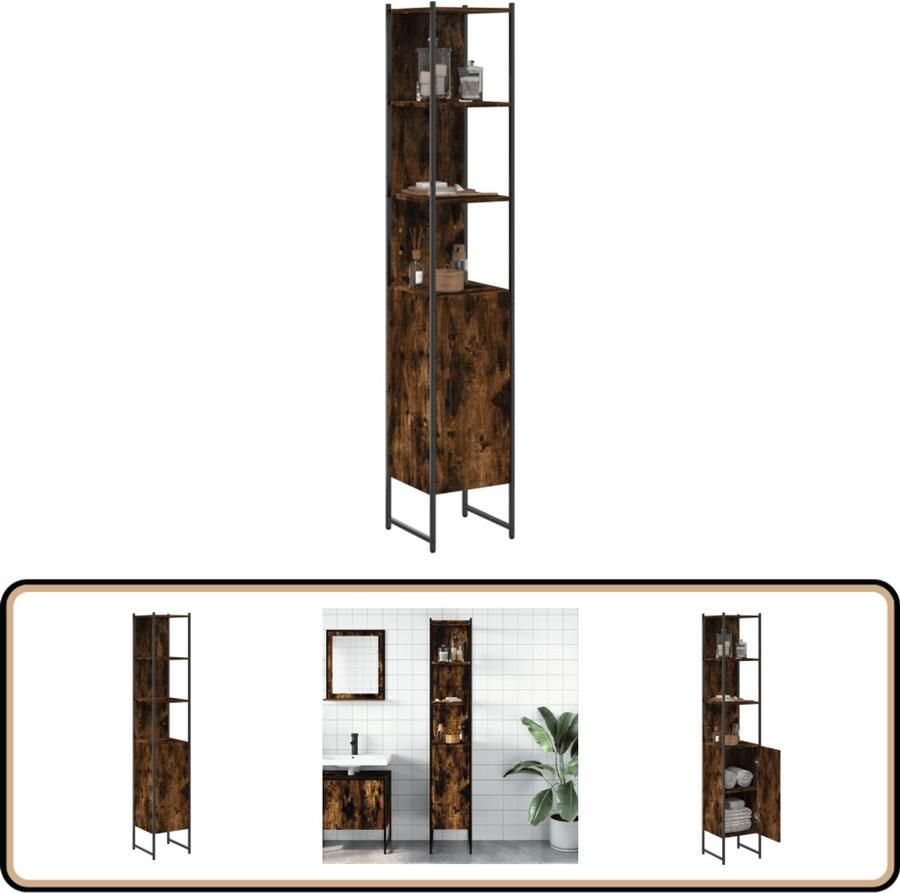 VidaXL Badkamerkast 33x33x185 5 cm bewerkt hout gerookt eikenkleurig