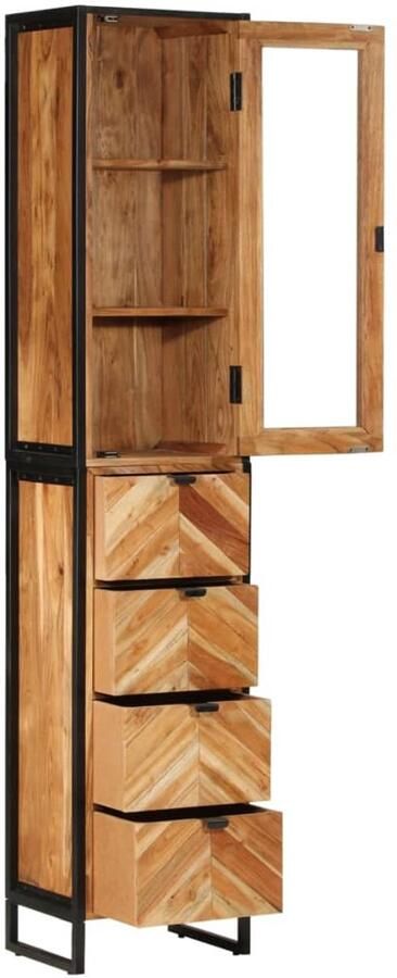 VidaXL Houten Badkamerkast 40x27x190 cm ijzer en massief acaciahout Acacia Hout Badkamermeubilair Opslagruimte Badkamer - Foto 2