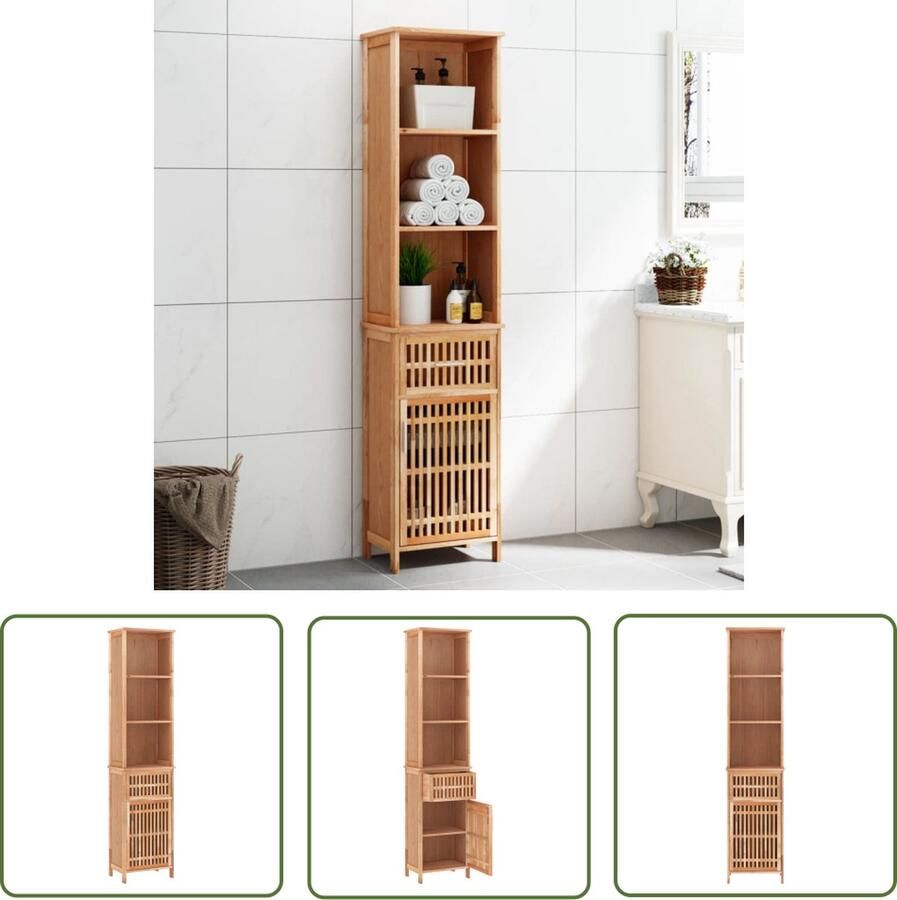 The Living Store Badkaast Massief walnotenhout 42 x 29 x 182 cm Veel opbergruimte Praktische deur Optimale ventilatie Badkamerkast Badkamerspiegel Houten Kast Opbergkast Walnoten Hout - Foto 2
