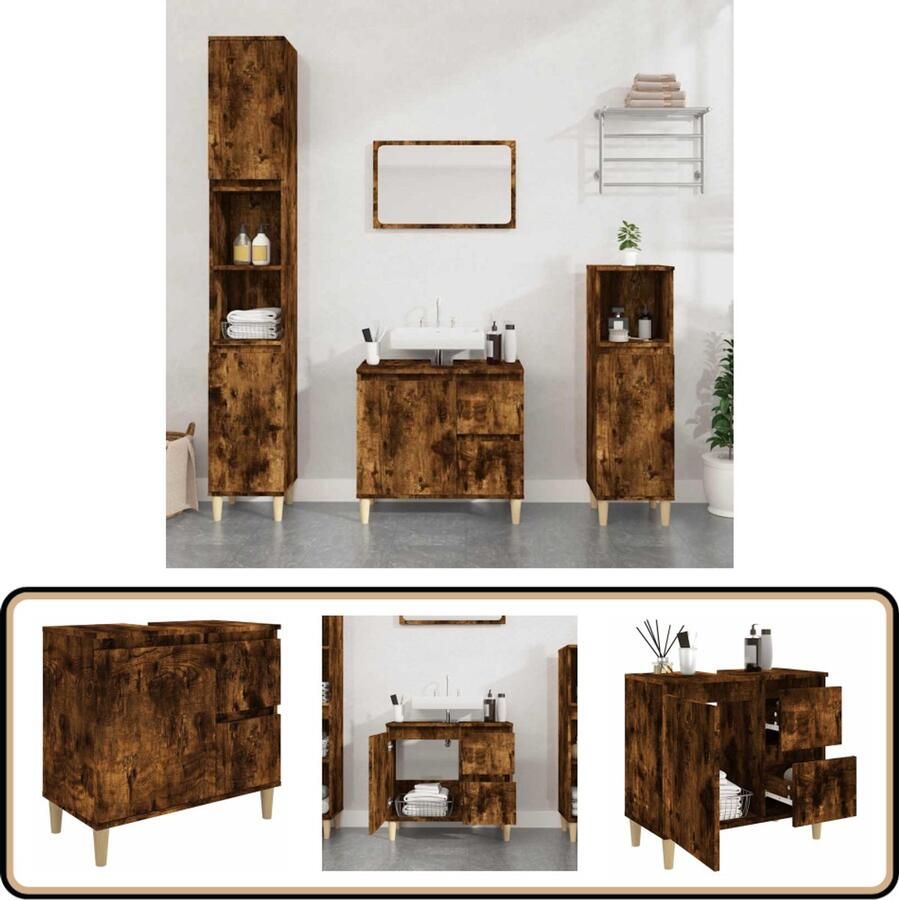 VidaXL Badkamermeubel Badkamerkast 65x33x60 cm bewerkt hout gerookt eikenkleurig Opslagruimte Houten Kast Bruine Kast - Foto 2