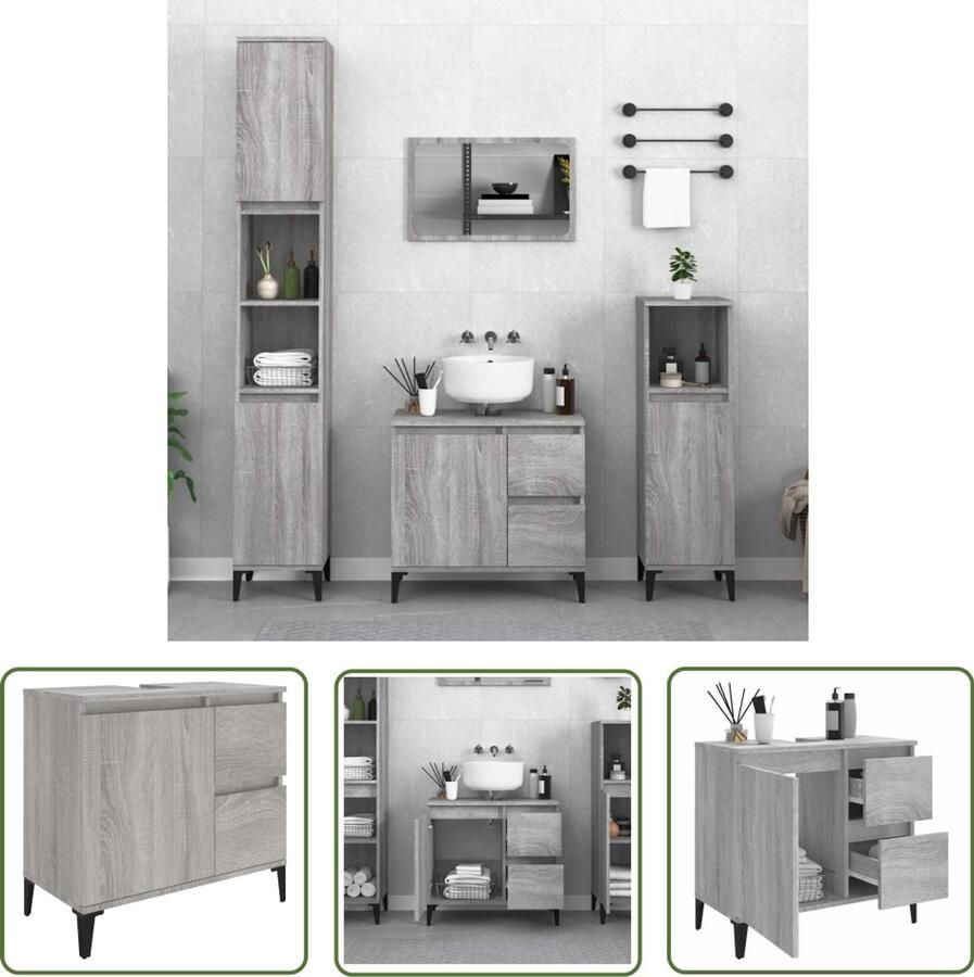 VidaXL Badkamerspiegel Badkamerkast 65x33x60 cm bewerkt hout grijs sonoma eikenkleurig Badkamermeubilair Grijze Badkamer Sonomaneik - Foto 2