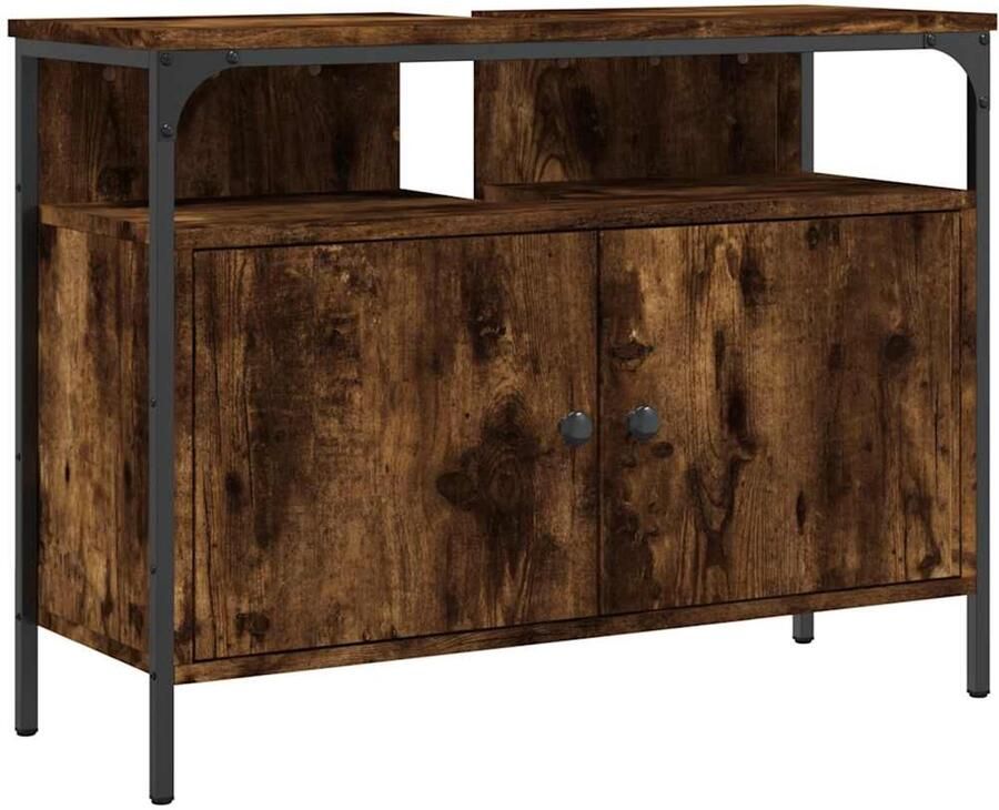 VidaXL Badkamermeubel Badkamerkast 80x30x60 cm bewerkt hout gerookt eikenkleurig Houten Badkamerkast Bruine Badkamerkast Vintage Badkamerkast - Foto 2