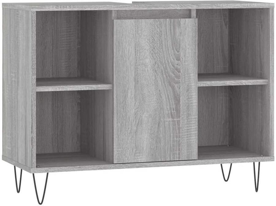 VidaXL Badkamerspiegel Badkamerkast 80x33x60 cm bewerkt hout grijs sonoma eikenkleurig Badkamerinrichting Grijze Badkamer Houten Badkamerkast - Foto 3